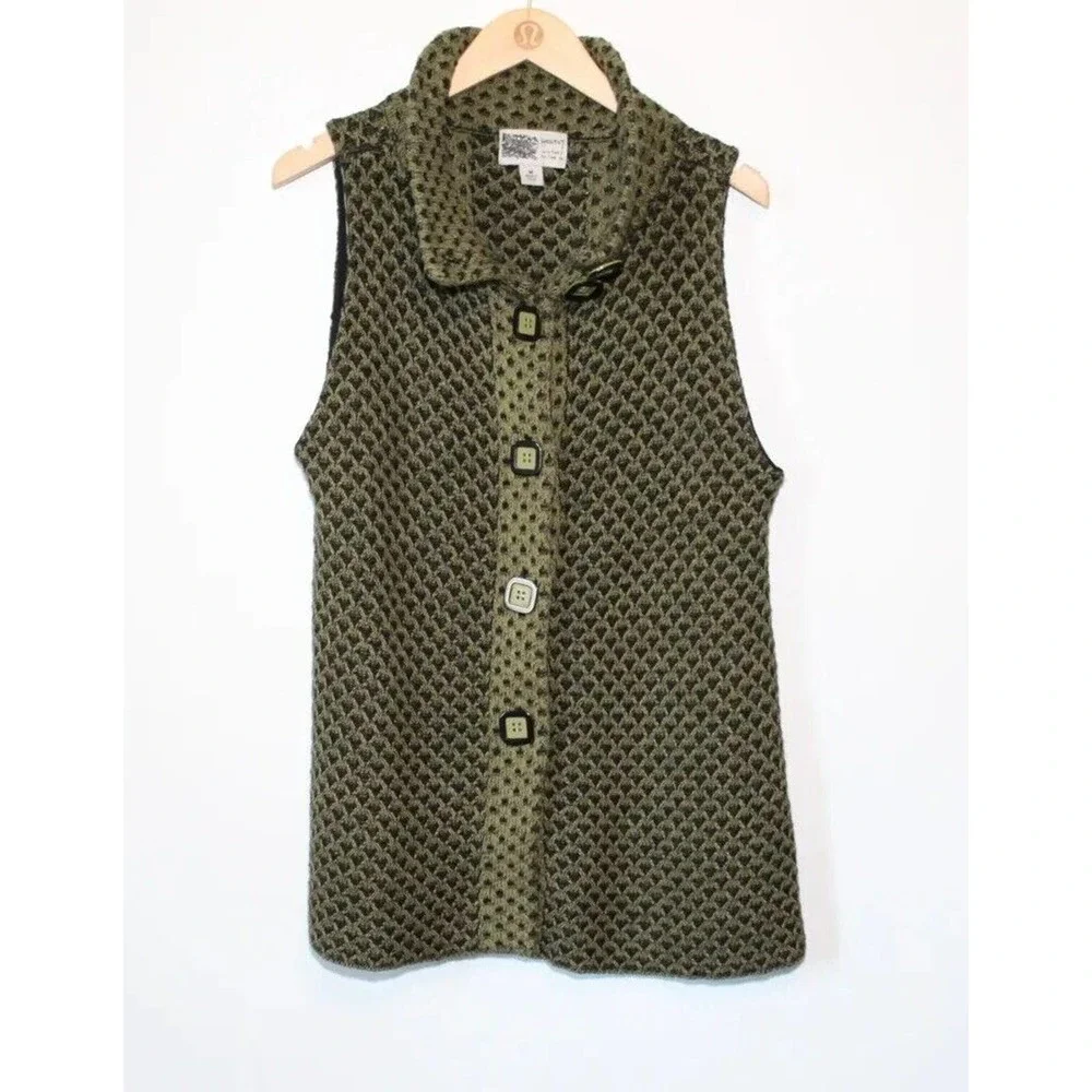 Habitat Knit Woven Button Front Sweater Vest Green Women's Size Medium H14513 - Picture 2 of 11